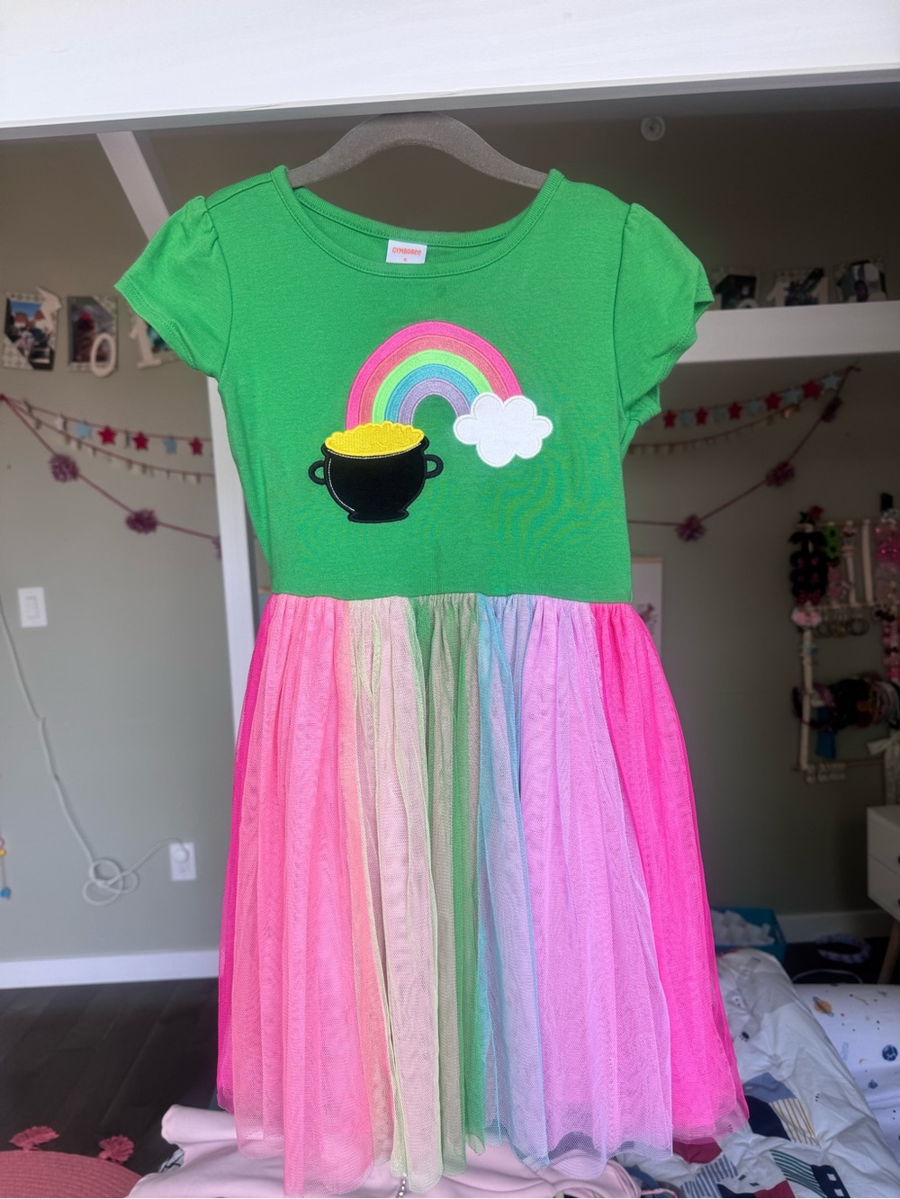 Gymboree Green Rainbow Pot of Gold Tulle Dress Size 6
